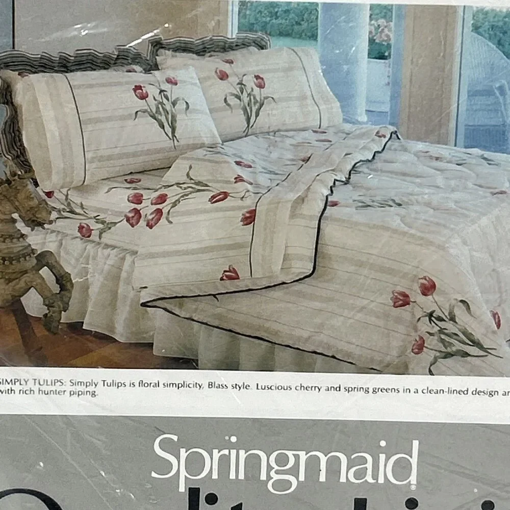 Vtg Bill Blass Springmaid Double Flat Sheet Pillow Case Set Tulip Cottage Floral